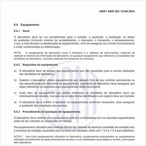 Quais são os requisitos e os procedimento de aceitação de equipamentos?