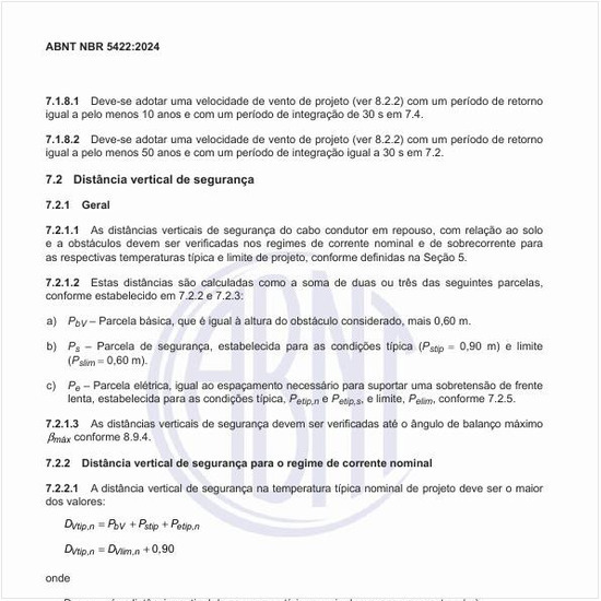 Quais são as distâncias verticais de segurança do cabo condutor em repouso?