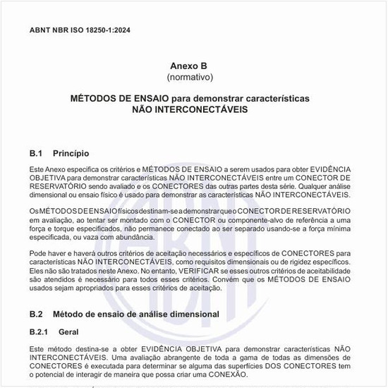 Quais são os métodos de ensaio para demonstrar características não interconectáveis?