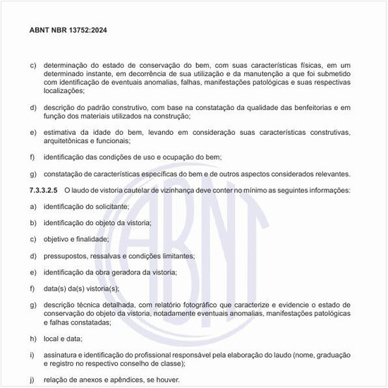 Quais os requisitos de uma vistoria de análise comparativa de conformidade?