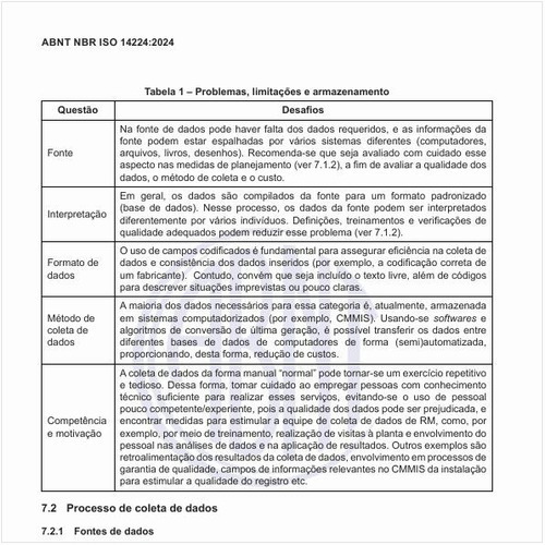 Quais são os problemas, limitações e armazenamento da qualidade dos dados?
