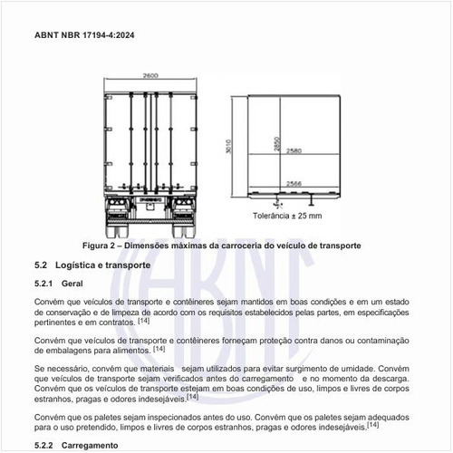 Quais devem ser as dimensões máximas da carroceria do veículo de transporte?