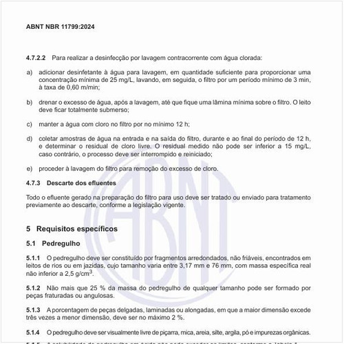 Quais são os requisitos específicos do pedregulho?