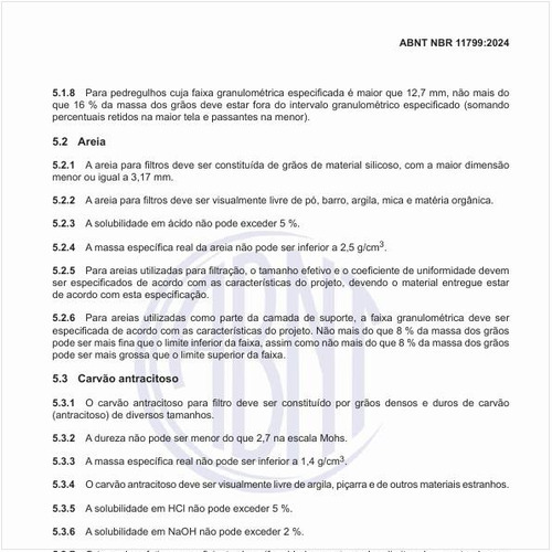 Como deve ser constituída a areia para filtros?