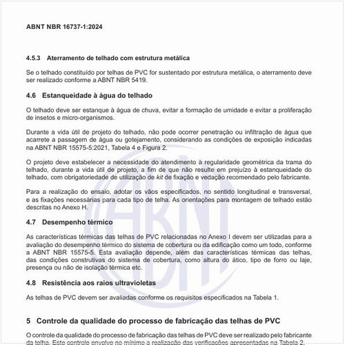 Como deve ser realizado o controle da qualidade do processo de fabricação das telhas de PVC?