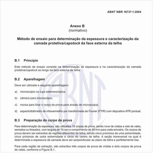 Qual é o método de ensaio para determinação da espessura e caracterização da camada protetiva/capstock da face externa da telha?