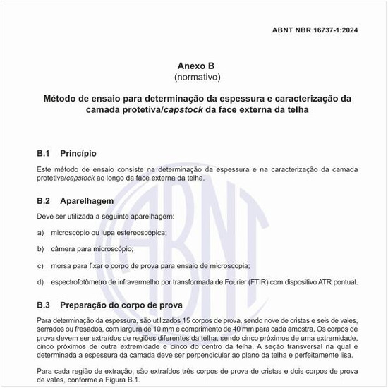 Qual é o método de ensaio para determinação da espessura e caracterização da camada protetiva/capstock da face externa da telha?