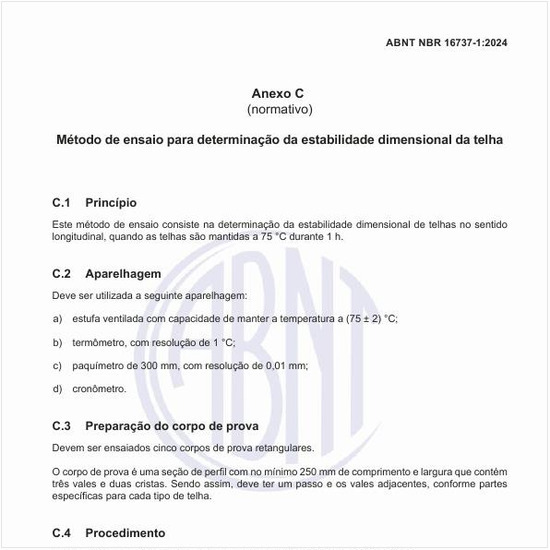 Qual é o método de ensaio para determinação da estabilidade dimensional da telha?