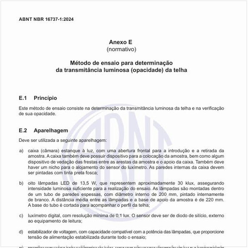 Como é o método de ensaio para determinação da transmitância luminosa (opacidade) da telha?
