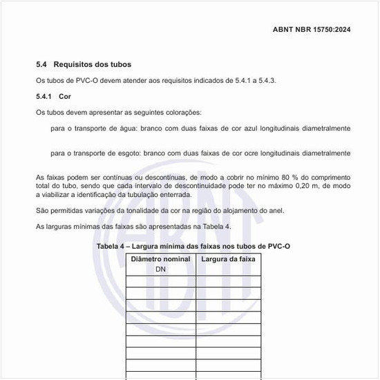 Qual deve ser a largura mínima das faixas nos tubos de PVC-O?