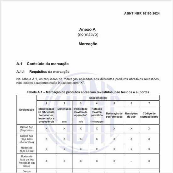 Como deve ser a marcação de produtos abrasivos revestidos, não tecidos e suportes?