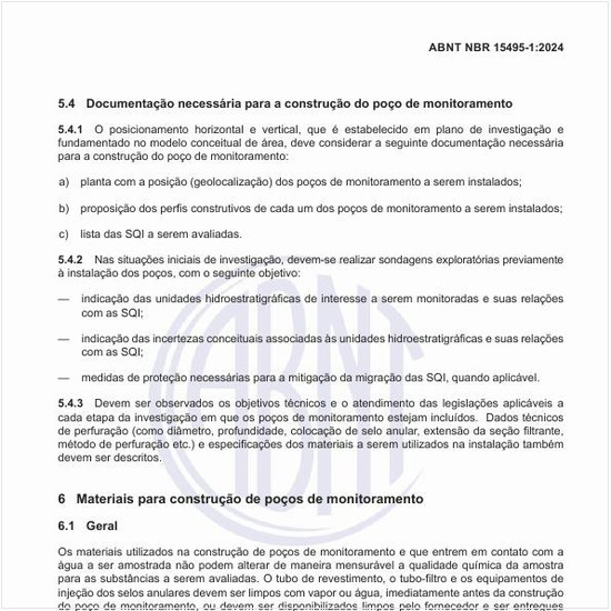 Qual é a documentação necessária para a construção do poço de monitoramento?