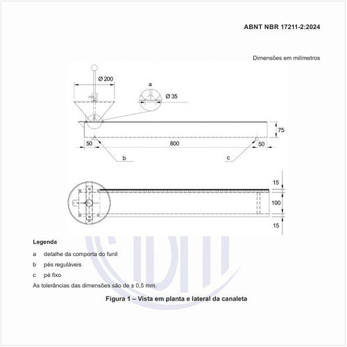 Como é a vista em planta e lateral da canaleta?