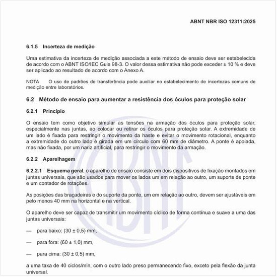 Qual é o método de ensaio para aumentar a resistência dos óculos para proteção solar?