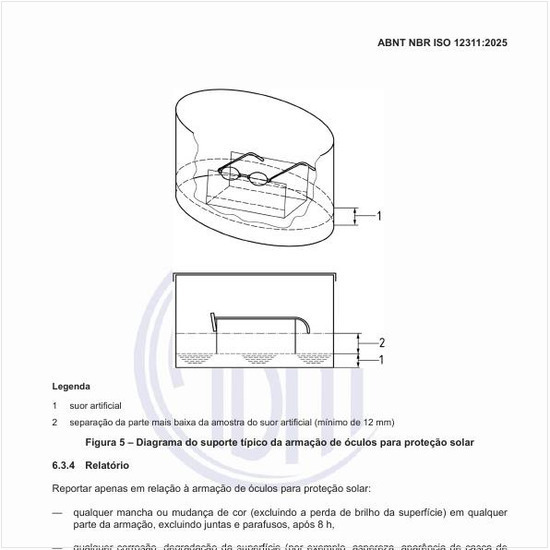 Como deve ser um diagrama do suporte típico da armação de óculos para proteção solar?