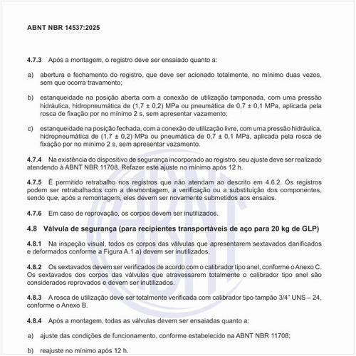 Como verificar a válvula de segurança (para recipientes transportáveis de aço para 20 kg de GLP)?