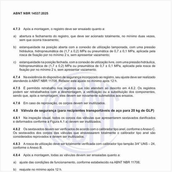 Como verificar a válvula de segurança (para recipientes transportáveis de aço para 20 kg de GLP)?