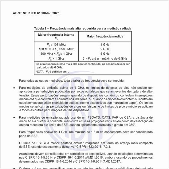 Qual é a frequência mais alta requerida para a medição radiada?