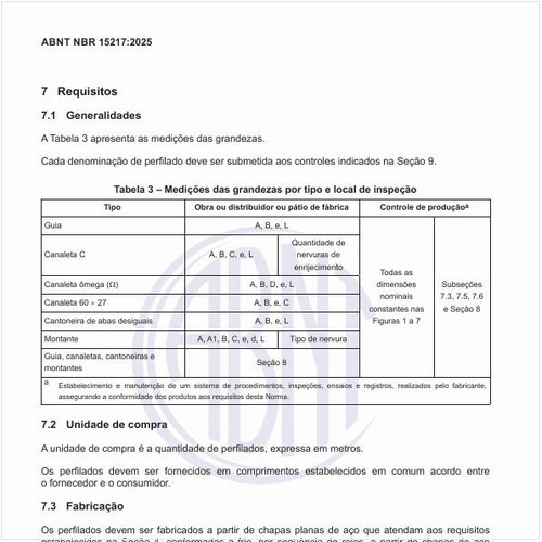 Quais são as medições das grandezas por tipo e local de inspeção?