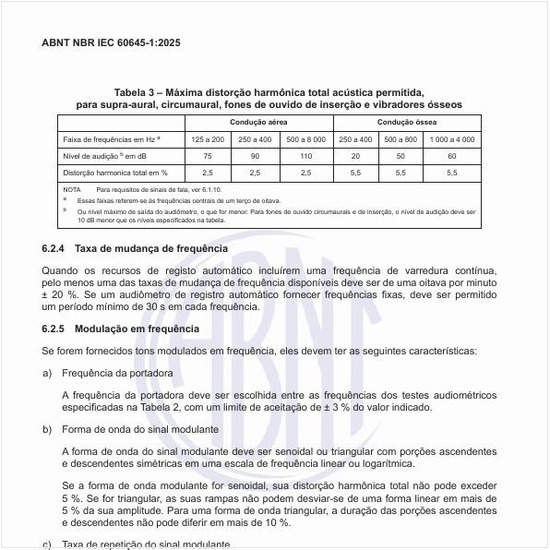 Qual é a máxima distorção harmônica total acústica permitida, para supra-aural, circumaural, fones de ouvido de inserção e vibradores ósseos?