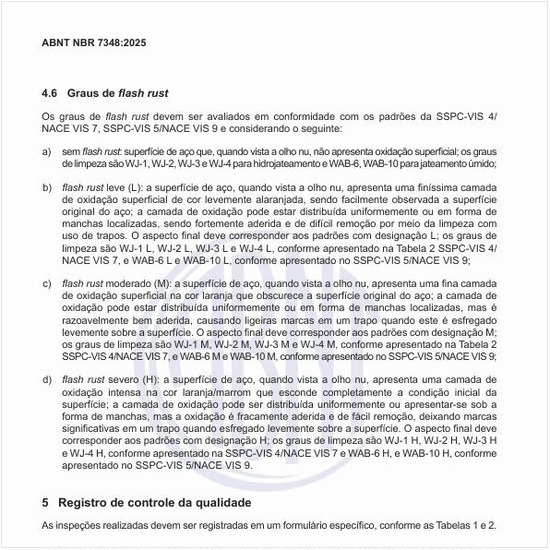 Como devem ser avaliados os graus de flash rust?