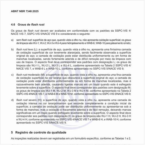 Como proceder na inspeção antes do jateamento seco, hidrojateamento ou jateamento úmido?