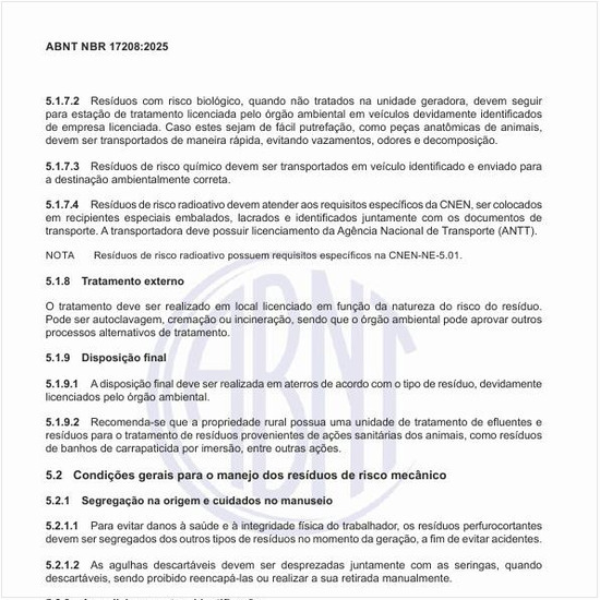 Quais são as condições gerais para o manejo dos resíduos de risco mecânico?