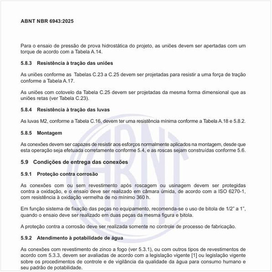 Quais devem ser as condições de entrega das conexões?