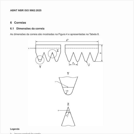 Como deve ser a seção transversal da correia?