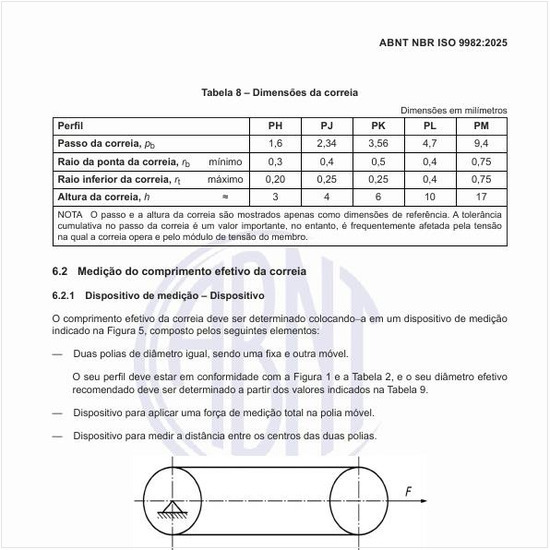 Quais devem ser as dimensões da correia?