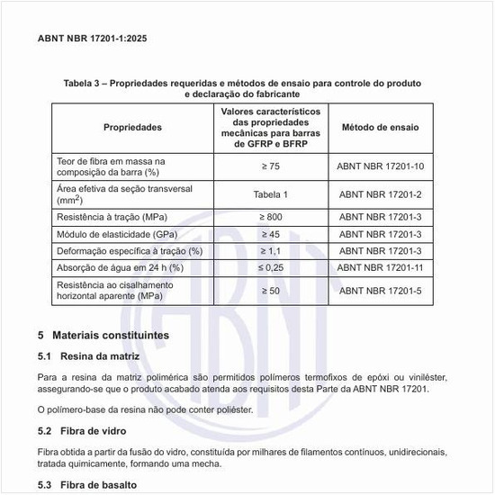 Quais são as propriedades requeridas e os métodos de ensaio para controle do produto e declaração do fabricante?