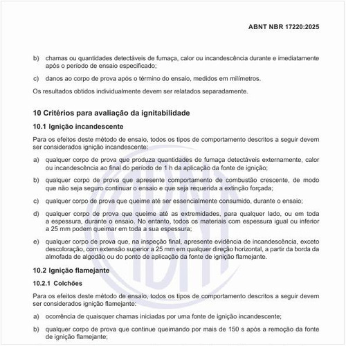 Quais são os critérios para avaliação da ignitabilidade?