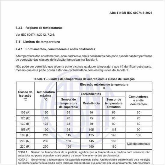 Quais são os limites de temperatura de acordo com a classe de isolação?