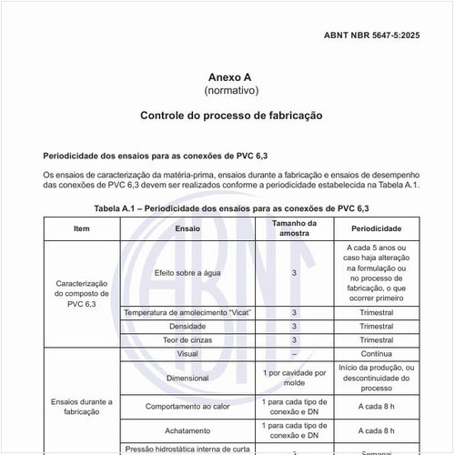 Como deve ser feito o controle do processo de fabricação?