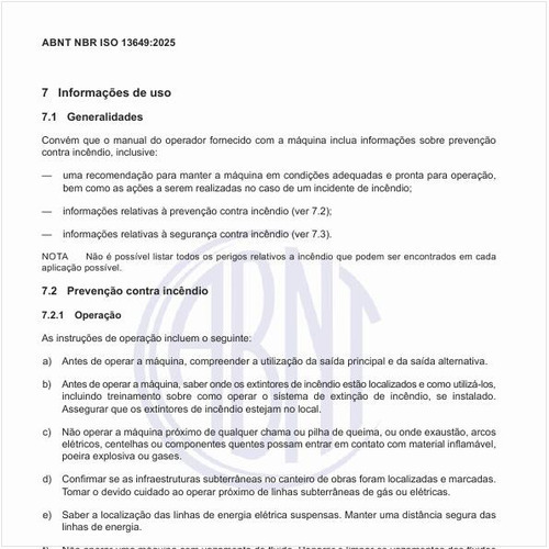 Quais as instruções para a operação da prevenção contra incêndio?