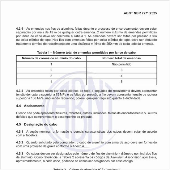 Como devem ser a seção nominal, a formação e demais características dos cabos?