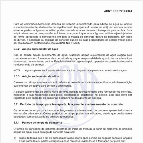 Qual é o período de tempo para transporte, lançamento e adensamento do concreto?