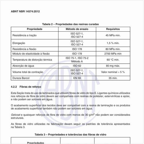 Quais devem ser as propriedades e as tolerâncias das fibras de vidro?