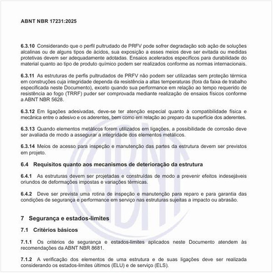 Quais devem ser os critérios de segurança e estados-limites desses produtos?