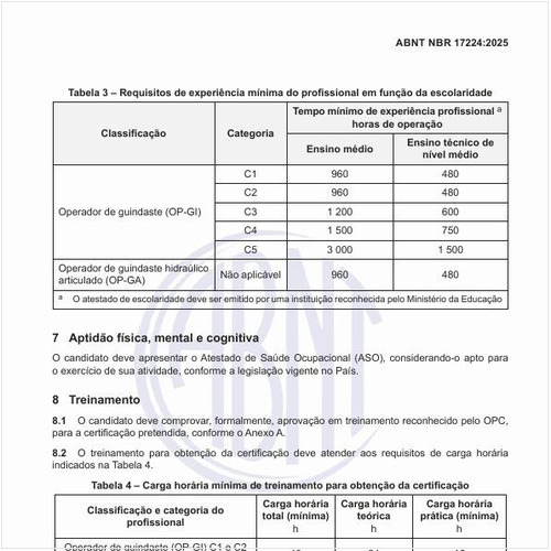 Qual deve ser a carga horária mínima de treinamento para obtenção da certificação?