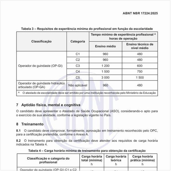 Qual deve ser a carga horária mínima de treinamento para obtenção da certificação?