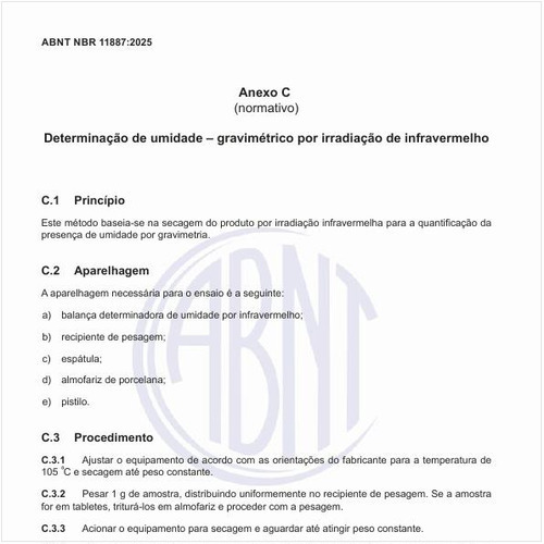 Qual o método para a determinação de umidade gravimétrica por irradiação de infravermelho?