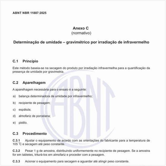 Qual o método para a determinação de umidade gravimétrica por irradiação de infravermelho?