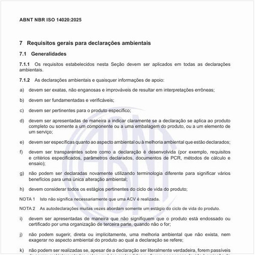 Quais são os requisitos gerais para as declarações ambientais?