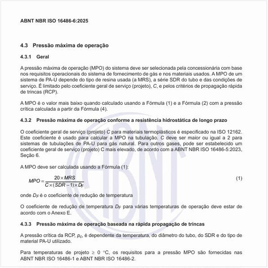Como se calcula a pressão máxima de operação (MPO) do sistema?