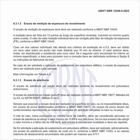 Como deve ser realizado o ensaio de medição de espessura do revestimento?