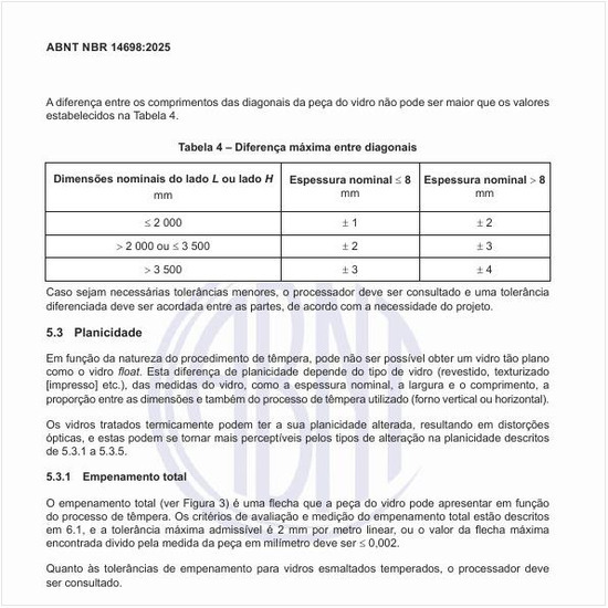 Qual deve ser a diferença máxima entre diagonais?