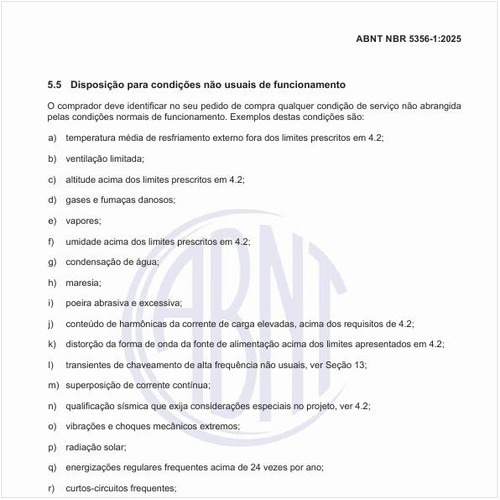 Qual é a disposição para condições não usuais de funcionamento?