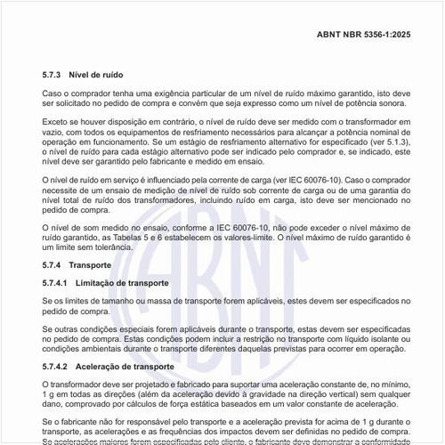 Quais são as condições para o transporte dos transformadores?