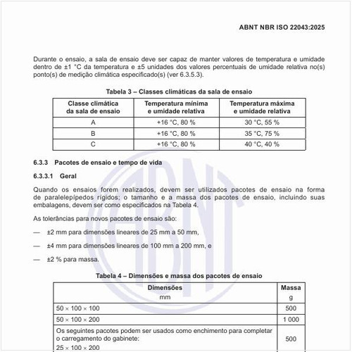 Quais são os pacotes de ensaio e tempo de vida?